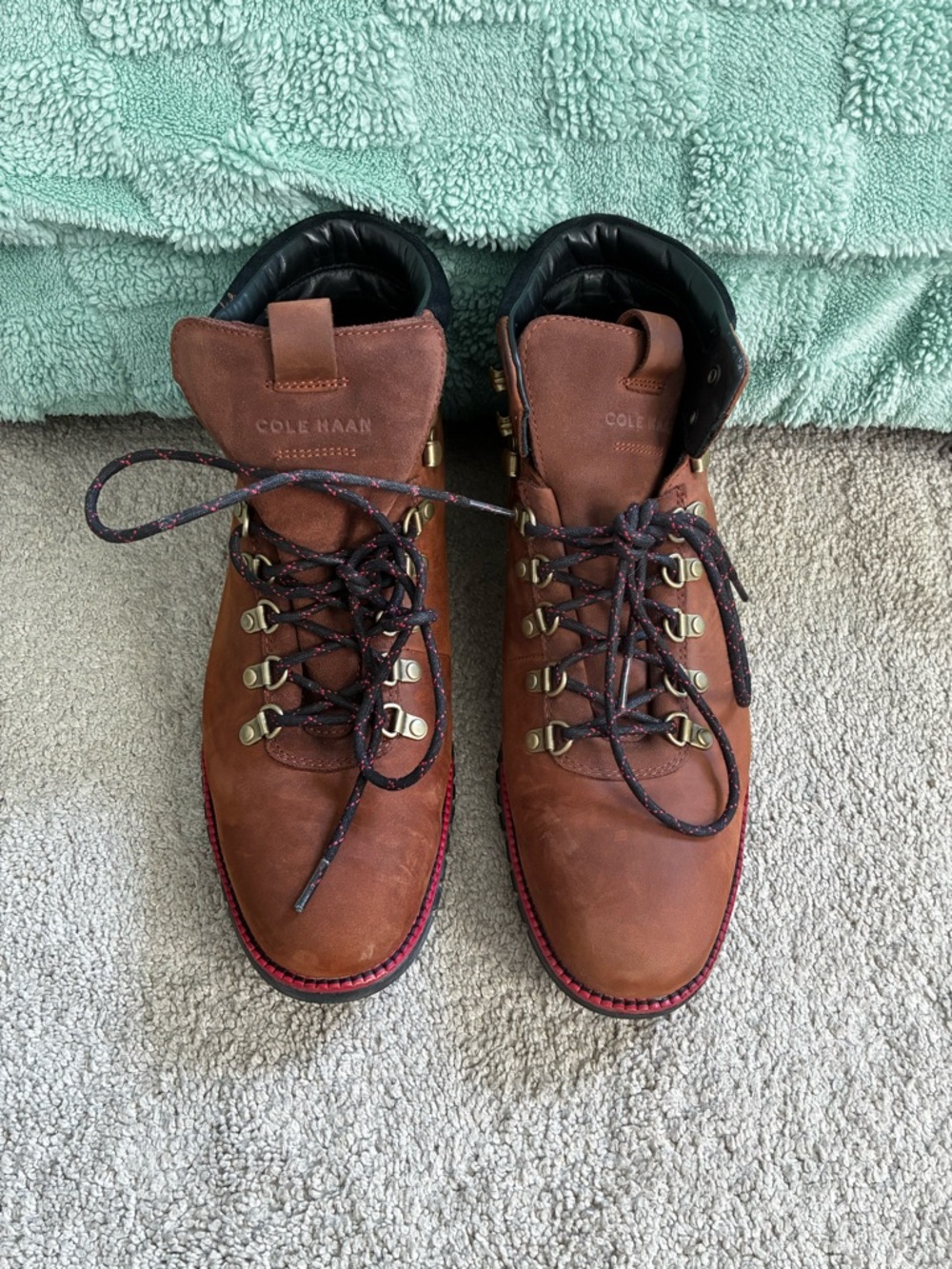 Cole Haan Brown Leather Lace-Up Hiking Boots with Black Collar